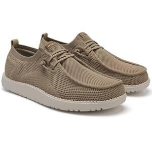 Itazero Womens 12W Wide Tan Canvas Mesh Slip On Arch Support Loafer Shoes